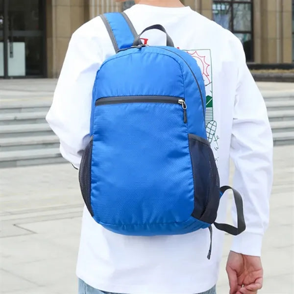 Lightweight Foldable Backpack W/ Zipper and Mesh Side Pocket