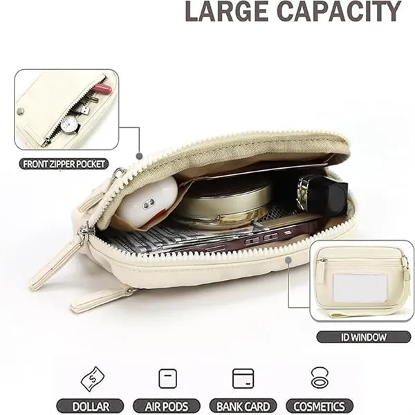 Women's Wristlet Travel Nylon Wallet with 3 Zipper Purse