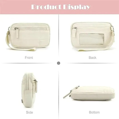 Women's Wristlet Travel Nylon Wallet with 3 Zipper Purse