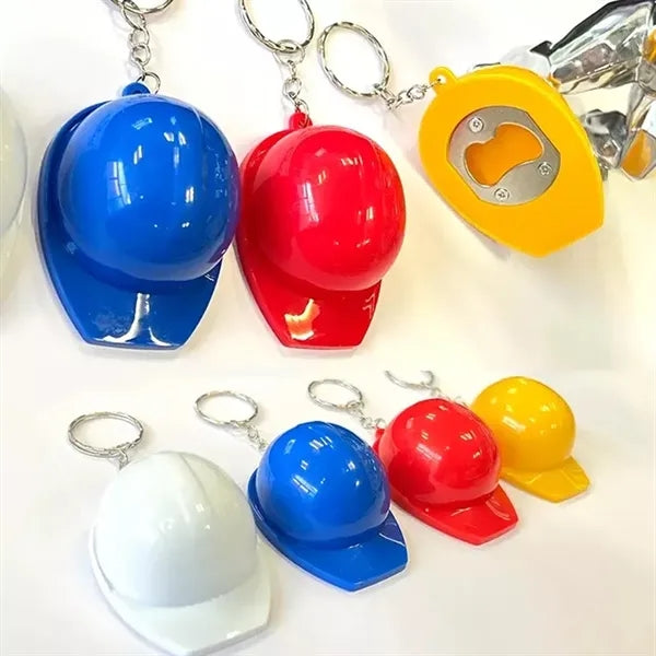 Mini Construction Helmet Keychain Plastic Hat Bottle Opener