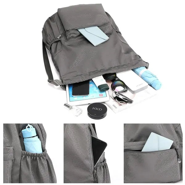 Large Capacity Drawstring Backpack W/ Zipper Side Pockets