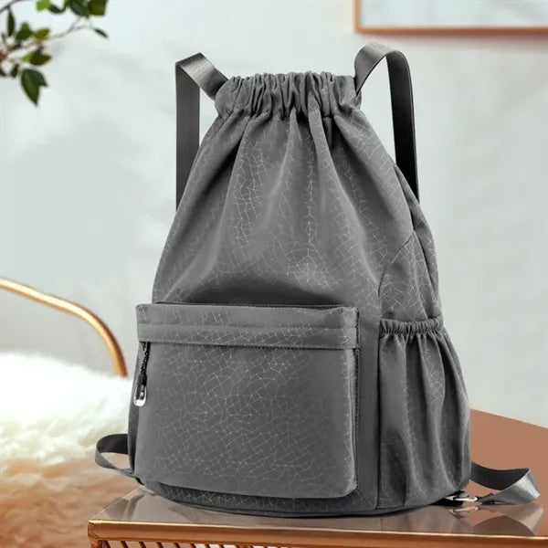 Large Capacity Drawstring Backpack W/ Zipper Side Pockets