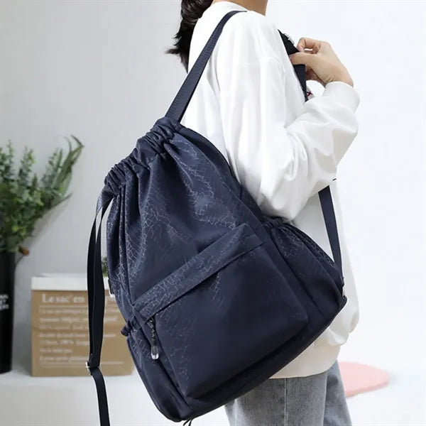 Large Capacity Drawstring Backpack W/ Zipper Side Pockets