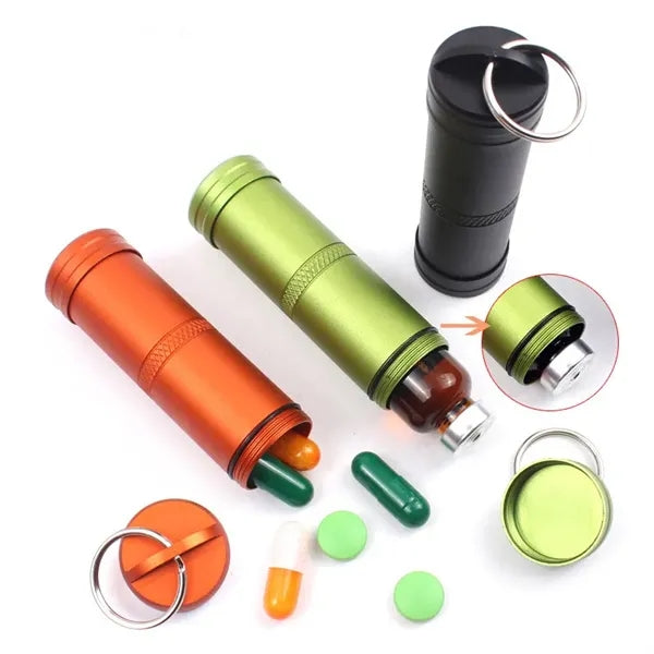 Portable Small Aluminum Alloy Pill Box Case with Keychain