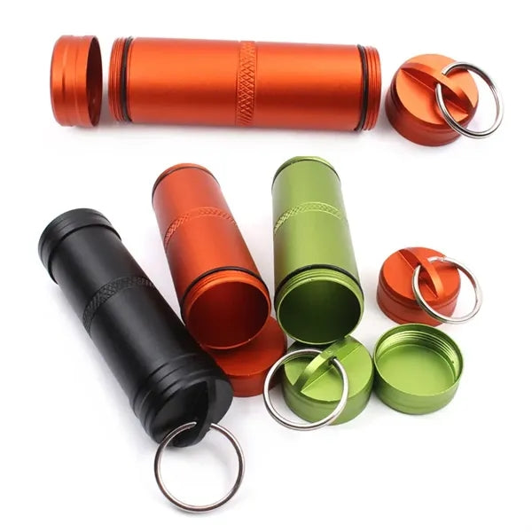 Portable Small Aluminum Alloy Pill Box Case with Keychain