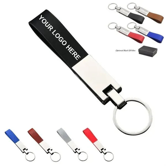 Leather Strap Keychain w/ Metal Plate