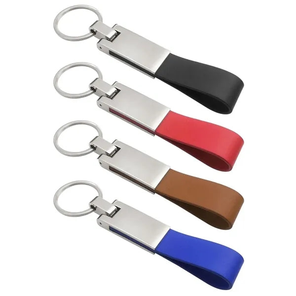 Leather Strap Keychain w/ Metal Plate