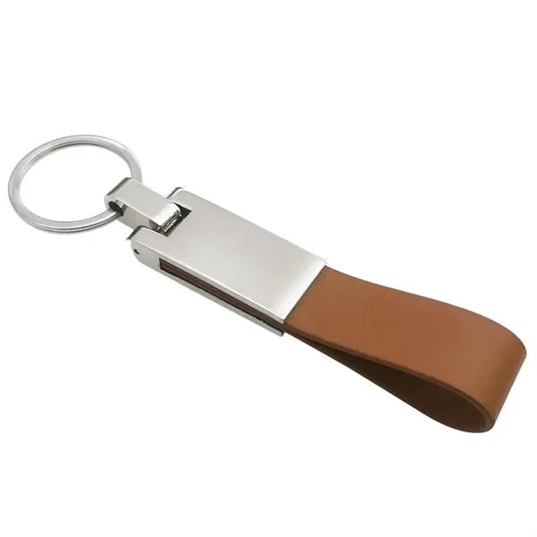 Leather Strap Keychain w/ Metal Plate