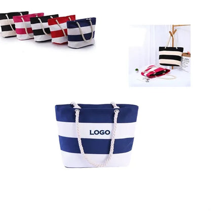 Large-capacity Striped Patchwork Handheld Canvas Bag