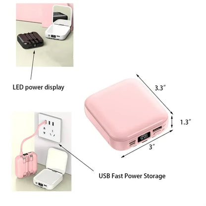 Mini Portable Power Bank with Built-in Beauty Mirror