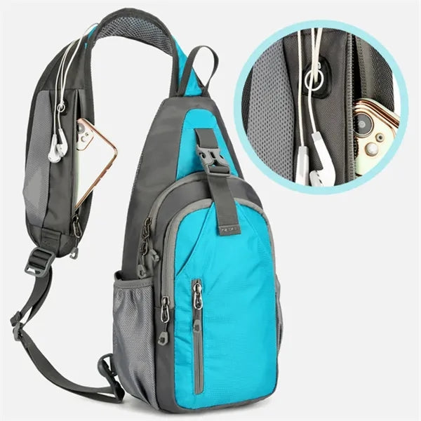 Cycling Hiking Crossbody Sling Bag W/ Two Headphone Jack