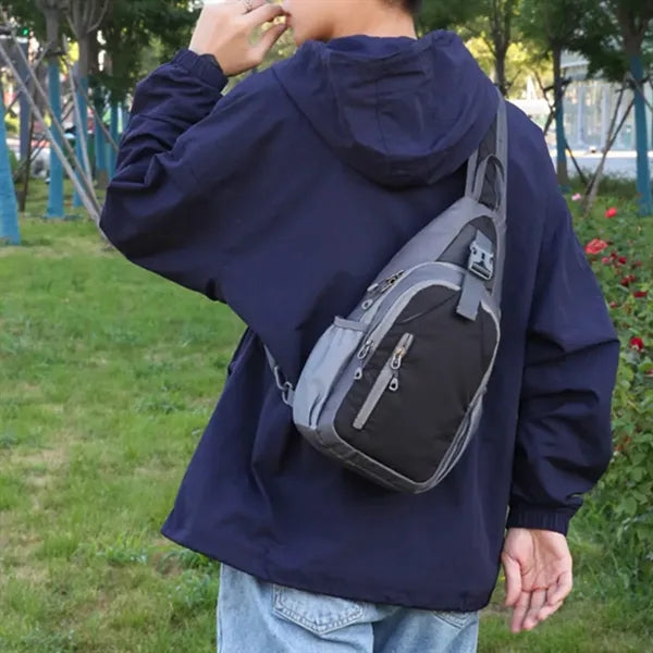 Cycling Hiking Crossbody Sling Bag W/ Two Headphone Jack