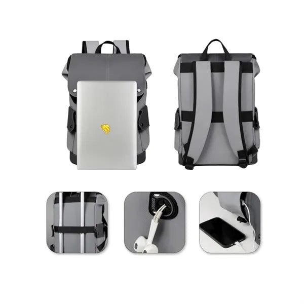 Durable PU Leather Large Backpack for Work School Travel