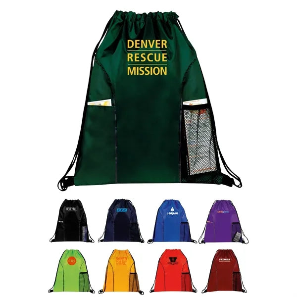 210D Polyester Drawstring Gym & Sport Backpack w/ Pockets