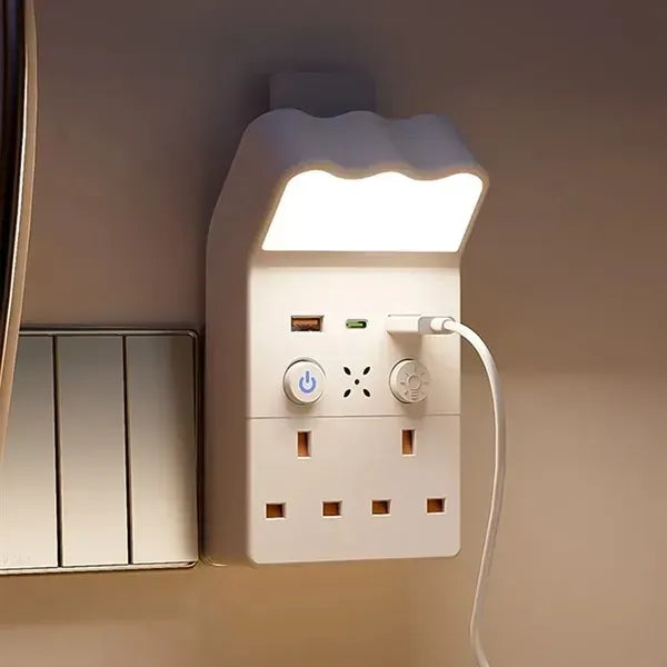 Travel USB wall charger outlet extender with night light