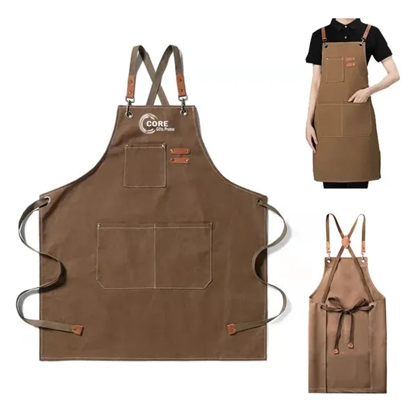 Men Women Adjustable Canvas Chef Aprons with 3 Pockets Cross