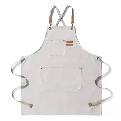 Men Women Adjustable Canvas Chef Aprons with 3 Pockets Cross