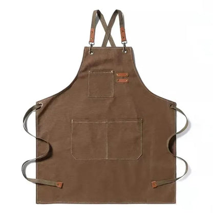Men Women Adjustable Canvas Chef Aprons with 3 Pockets Cross