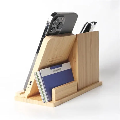 Bamboo Wireless Charging Desk Organizer