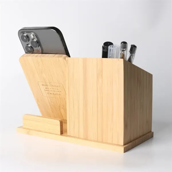 Bamboo Wireless Charging Desk Organizer