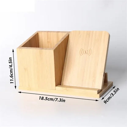 Bamboo Wireless Charging Desk Organizer