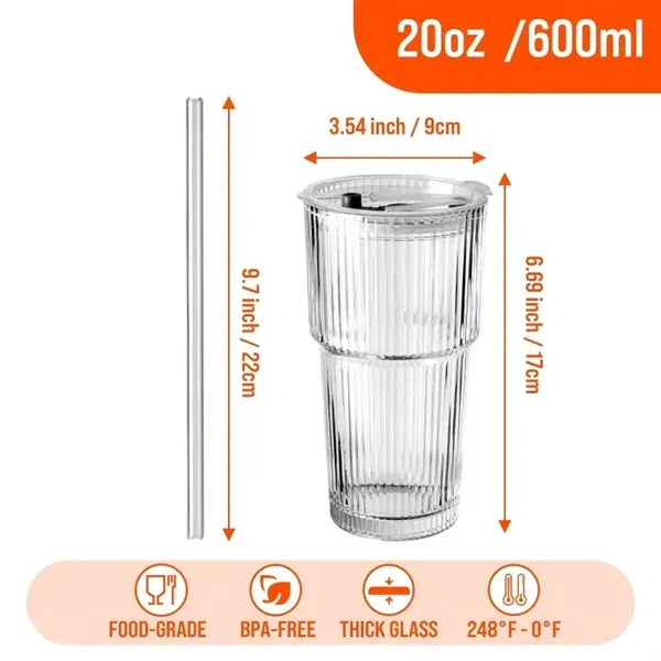 20oz Ribbed Glass Tumbler