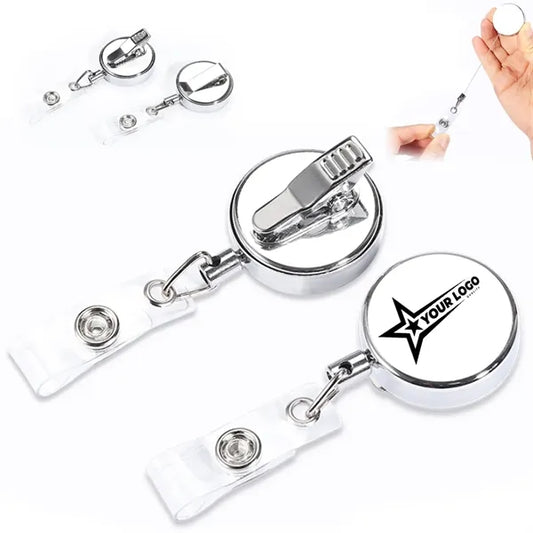 Metal Retractable Badge Reel with Clip for ID and Keys
