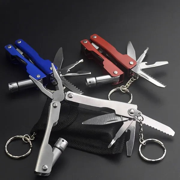 Compact Multi-Tool Keychain with LED Light and Pliers