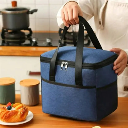 Insulated Double Layer Lunch Cooler Picnic Travel Bag