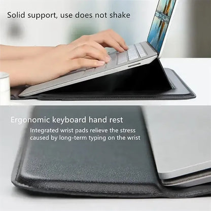 Multi-Function PU Leather Laptop Sleeve with Stand
