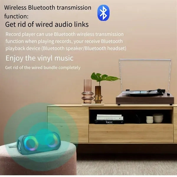 Wood Vintage Bluetooth Record Player with Speaker