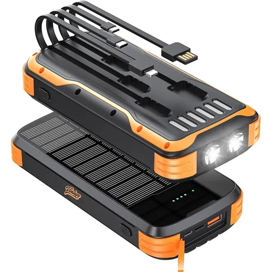 40000mAh Portable Solar Phone Charger with Built-in 4 Cables