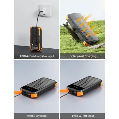 40000mAh Portable Solar Phone Charger with Built-in 4 Cables
