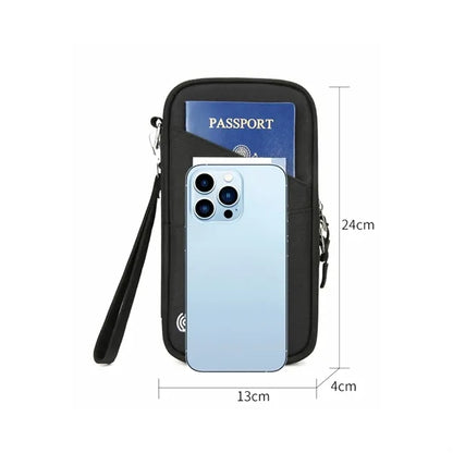 RFID Blocking Travel Passport Wallet W/ Zipper Wrist Strap