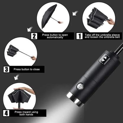 Auto-Open Reverse Folding Umbrella with LED Lights