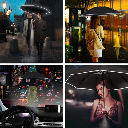 Auto-Open Reverse Folding Umbrella with LED Lights