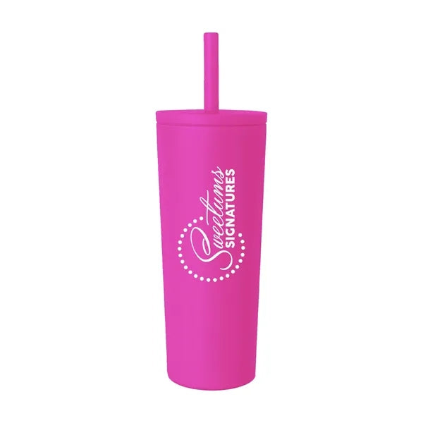 24 oz Double Wall Tumbler with Leak Proof Straw