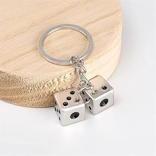 Lucky Silver Metal Dice Keychain Stylish And Fortunate Charm