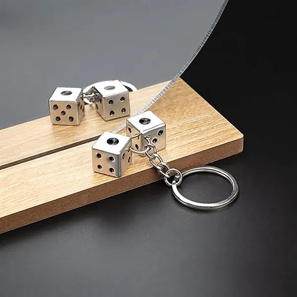 Lucky Silver Metal Dice Keychain Stylish And Fortunate Charm
