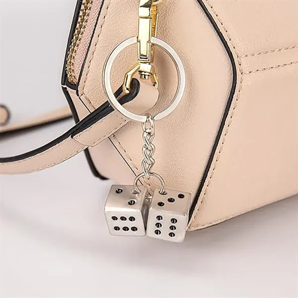 Lucky Silver Metal Dice Keychain Stylish And Fortunate Charm