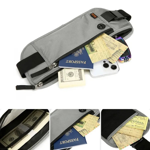 RFID Travel Waist Bag Passport Wallet W/ Headphone Jack