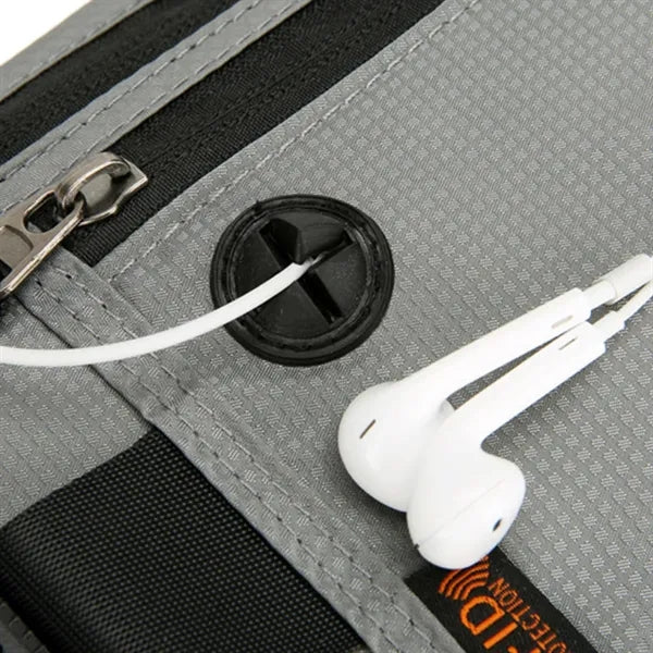 RFID Travel Waist Bag Passport Wallet W/ Headphone Jack