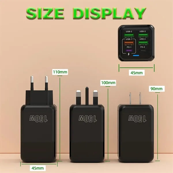 150W Multi-Port  Charger with 4 USB & 2 PD Ports