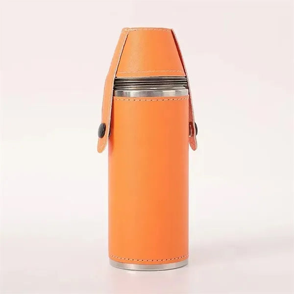 8Oz. Bucket Hip  PU Leather Flasks W/ Funnel and Cups
