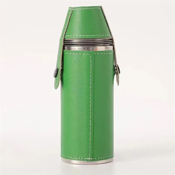 8Oz. Bucket Hip  PU Leather Flasks W/ Funnel and Cups