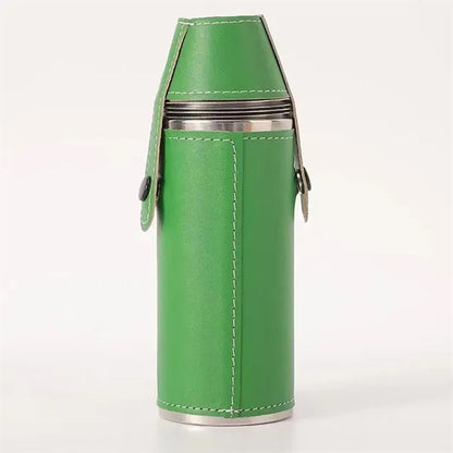 8Oz. Bucket Hip  PU Leather Flasks W/ Funnel and Cups