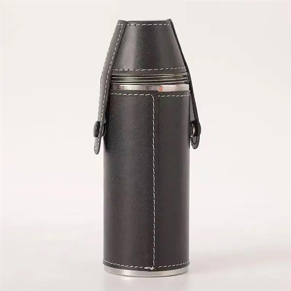 8Oz. Bucket Hip  PU Leather Flasks W/ Funnel and Cups