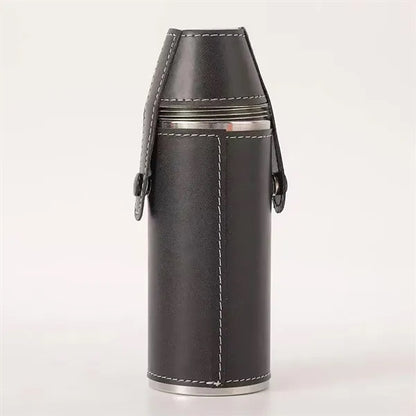 8Oz. Bucket Hip  PU Leather Flasks W/ Funnel and Cups