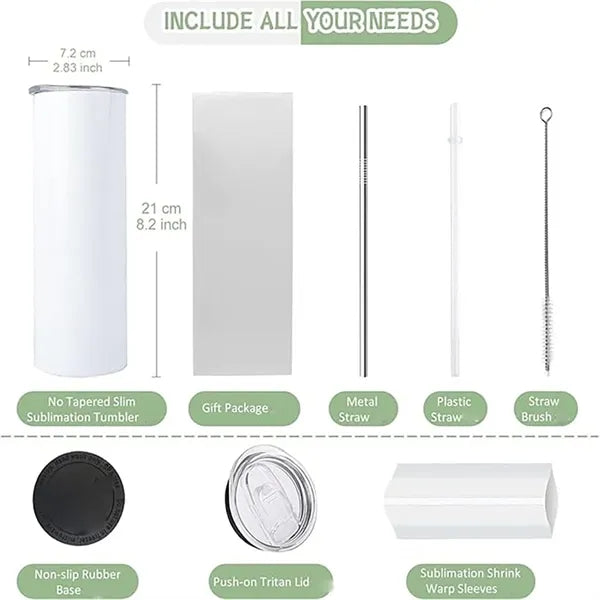 20Oz. Tumblers Skinny Straight W/ Lids And Straws Bulk Cups