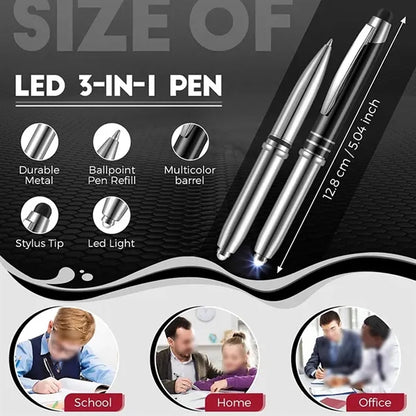 3 In 1 Stylus Pen With LED Flashlight